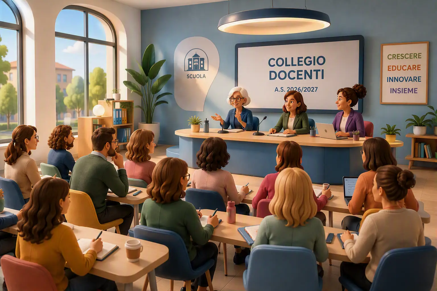 Immagine di un gruppo di docenti che assiste al Collegio Docenti